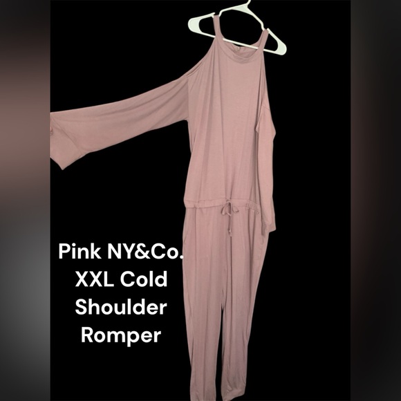 New York & Company Pants - 2X XXL NY & Co Pink Cold Shoulder drawstring waist Romper With Pockets!